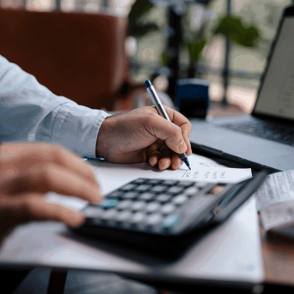 A photo of a person calculating