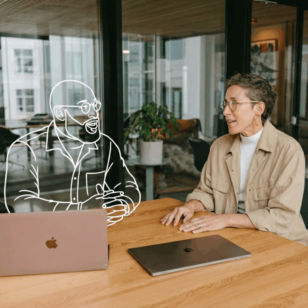 Photo of a RevOps consultant and a client in an office